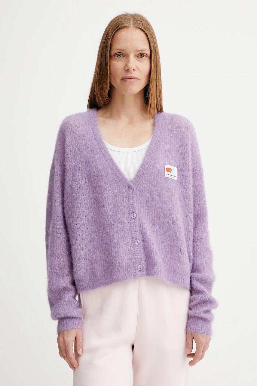 Vlnený kardigán American Vintage fialová farba, ľahké, NEN19A