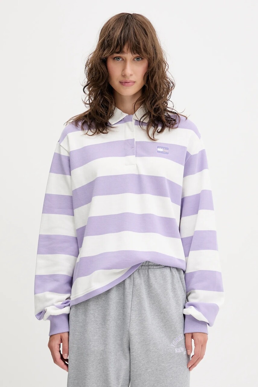 Bavlnená mikina Tommy Jeans fialová farba, vzorovaná, DW0DW20948