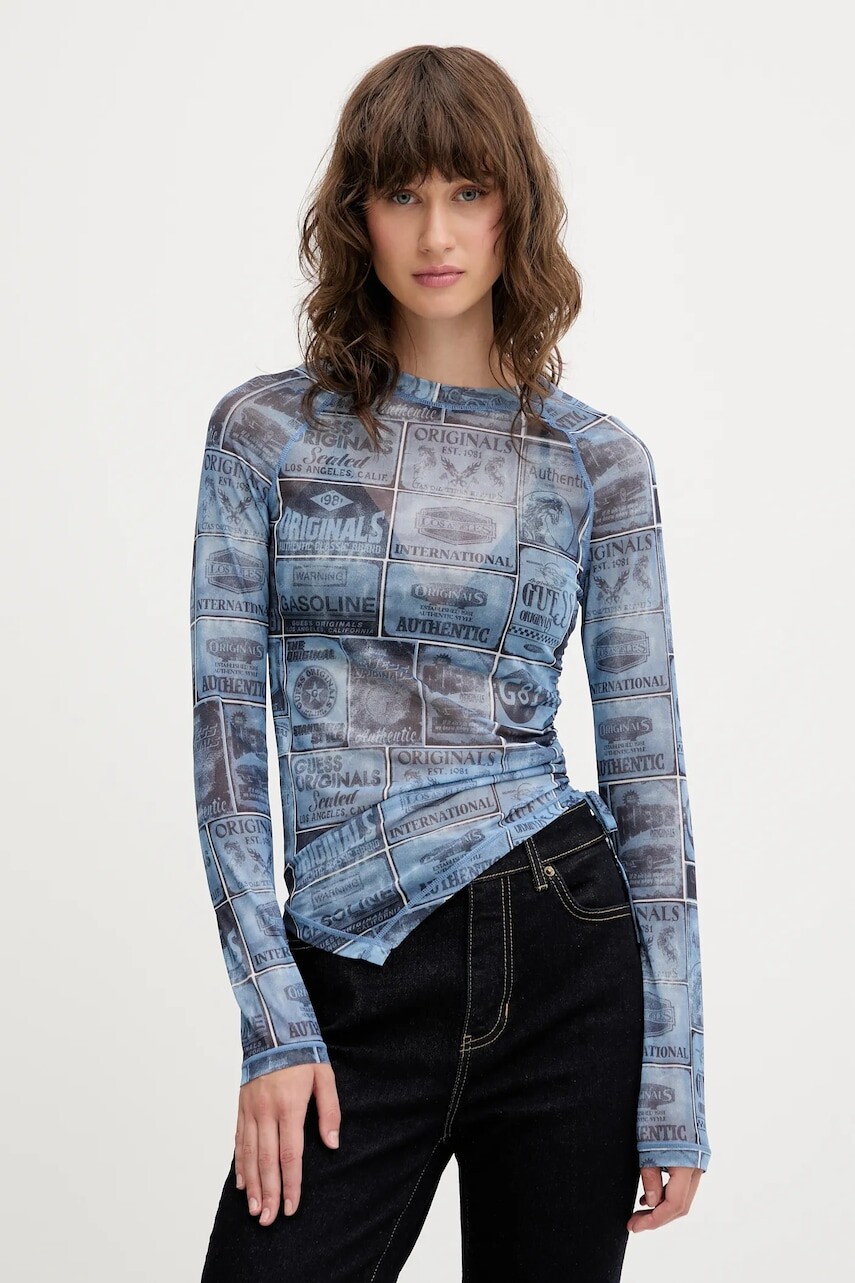 Tričko s dlhým rukávom Guess Originals modrá farba, W5YP43 KBBF2