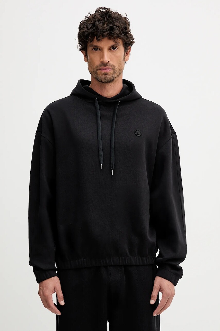 Bavlnená mikina BOSS zelená farba, s kapucňou, jednofarebná, 50544099