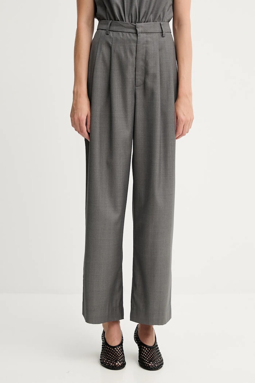 Nohavice Gestuz šedá farba, rovný strih, vysoký pás, 10910622