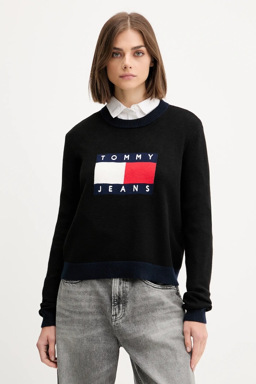 Sveter Tommy Jeans čierna farba, DW0DW20970