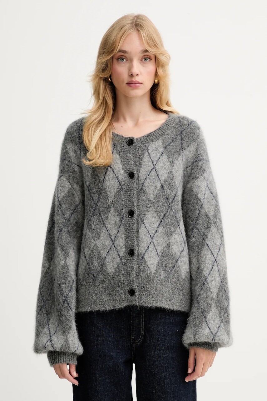 Vlnený kardigán Gestuz šedá farba, 10910660
