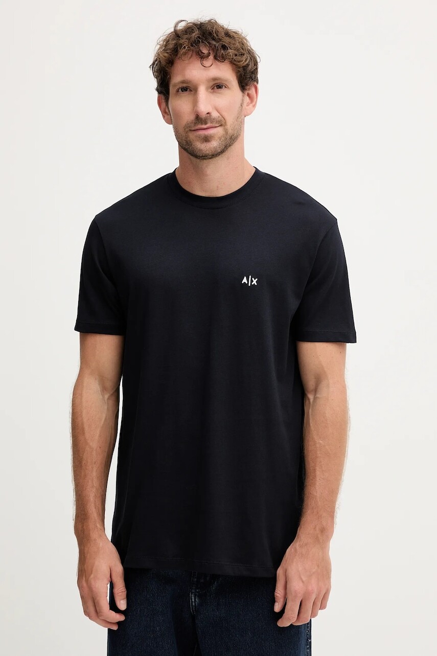 Bavlnené tričko Armani Exchange pánske, tmavomodrá farba, s nášivkou, XM001568 AF10358
