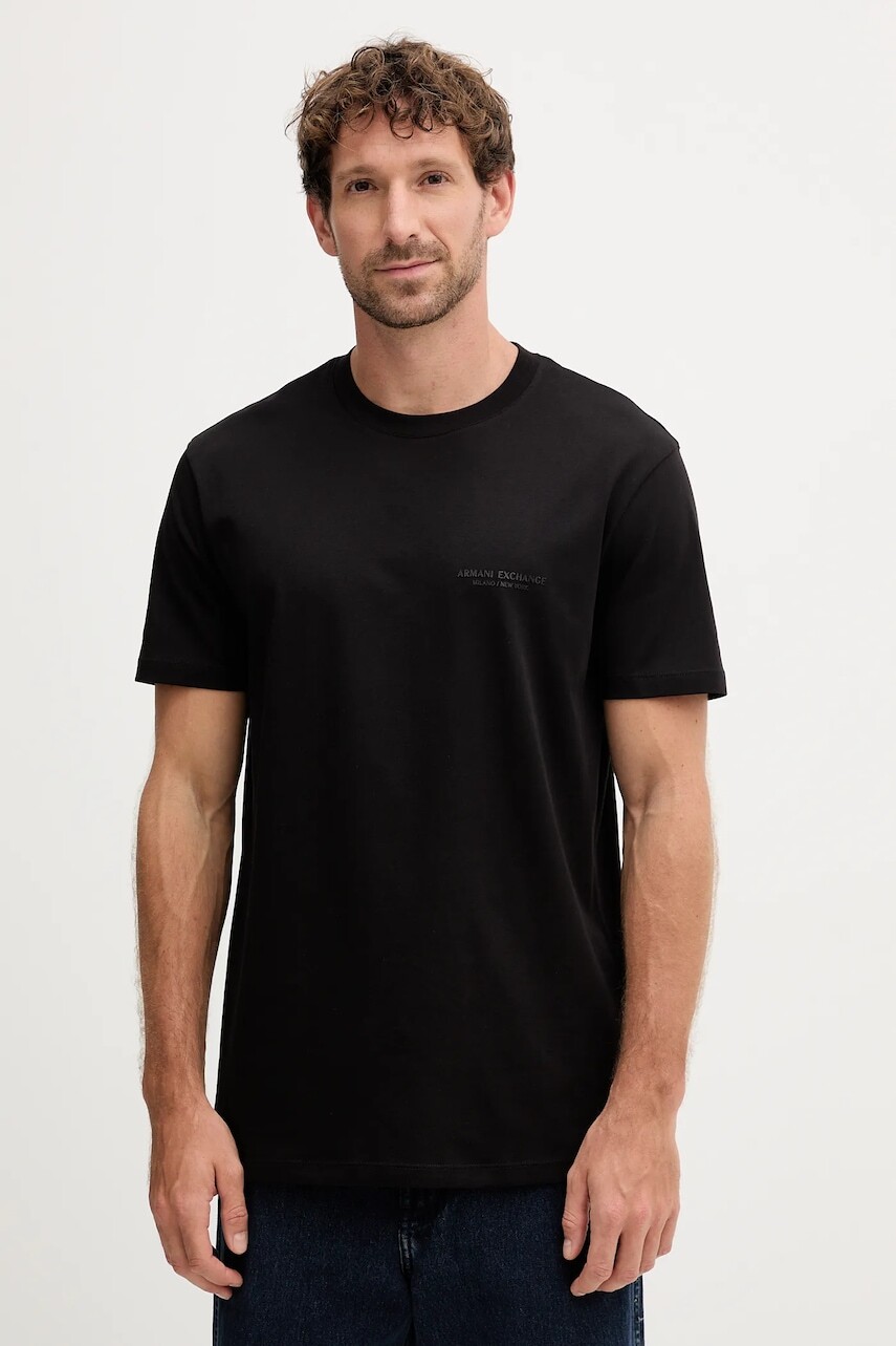 Bavlnené tričko Armani Exchange pánske, čierna farba, s potlačou, XM001281 AF10361