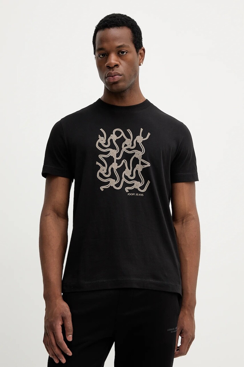Bavlnené tričko Joop! pánske, čierna farba, s potlačou, 30047002