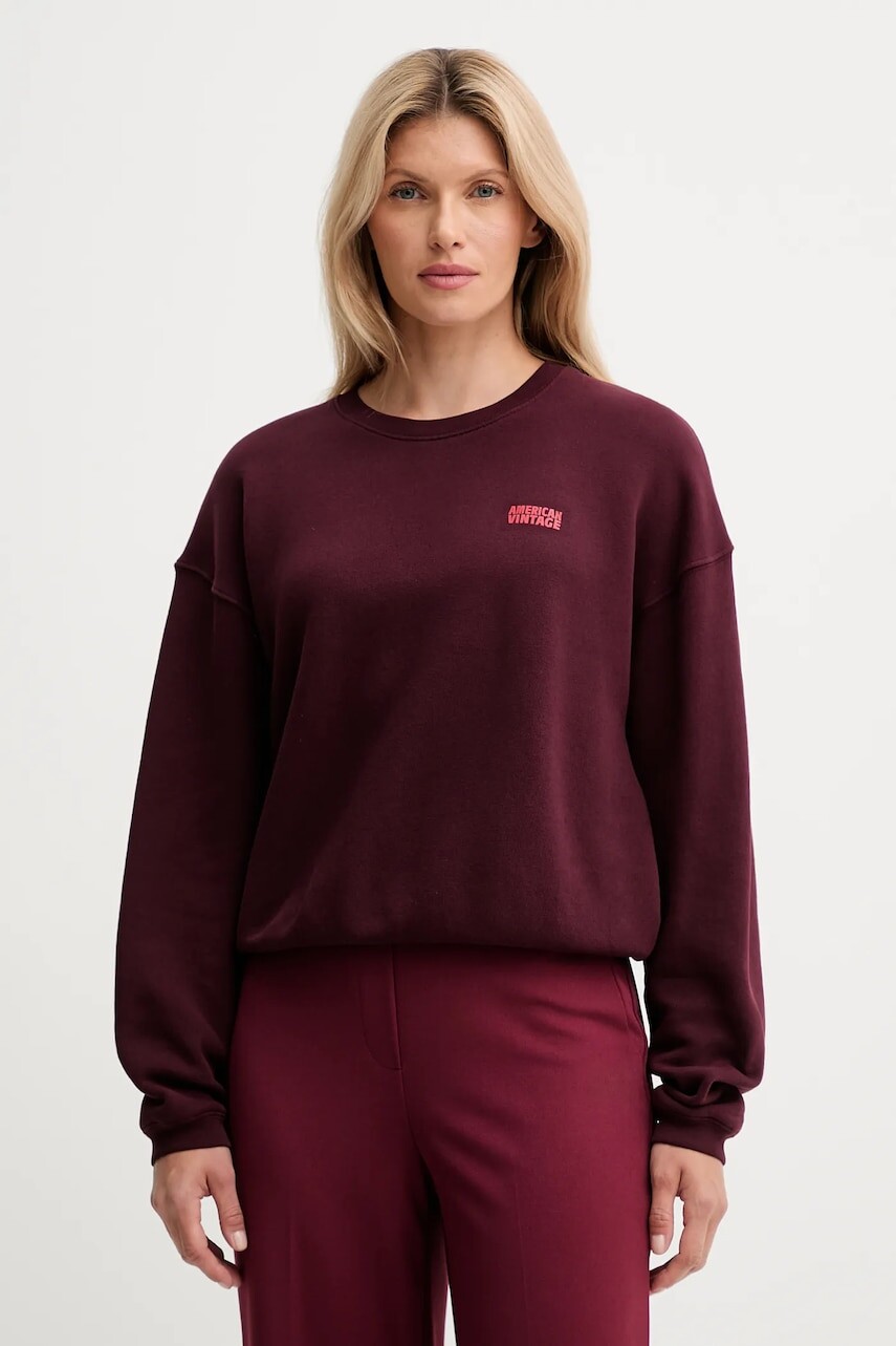 Mikina American Vintage bordová farba, s potlačou, IZU03A