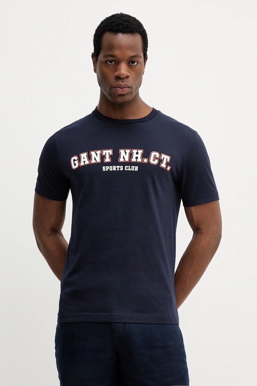 Bavlnené tričko Gant pánske, tmavomodrá farba, s potlačou, 2003345