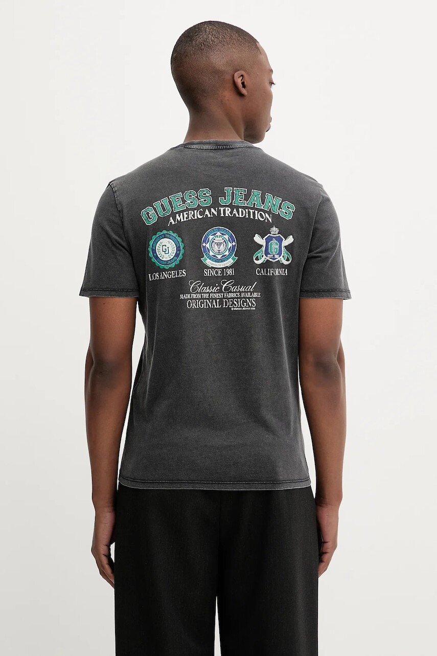Bavlnené tričko Guess Jeans pánske, šedá farba, vzorované, M5YI04 K8HM0