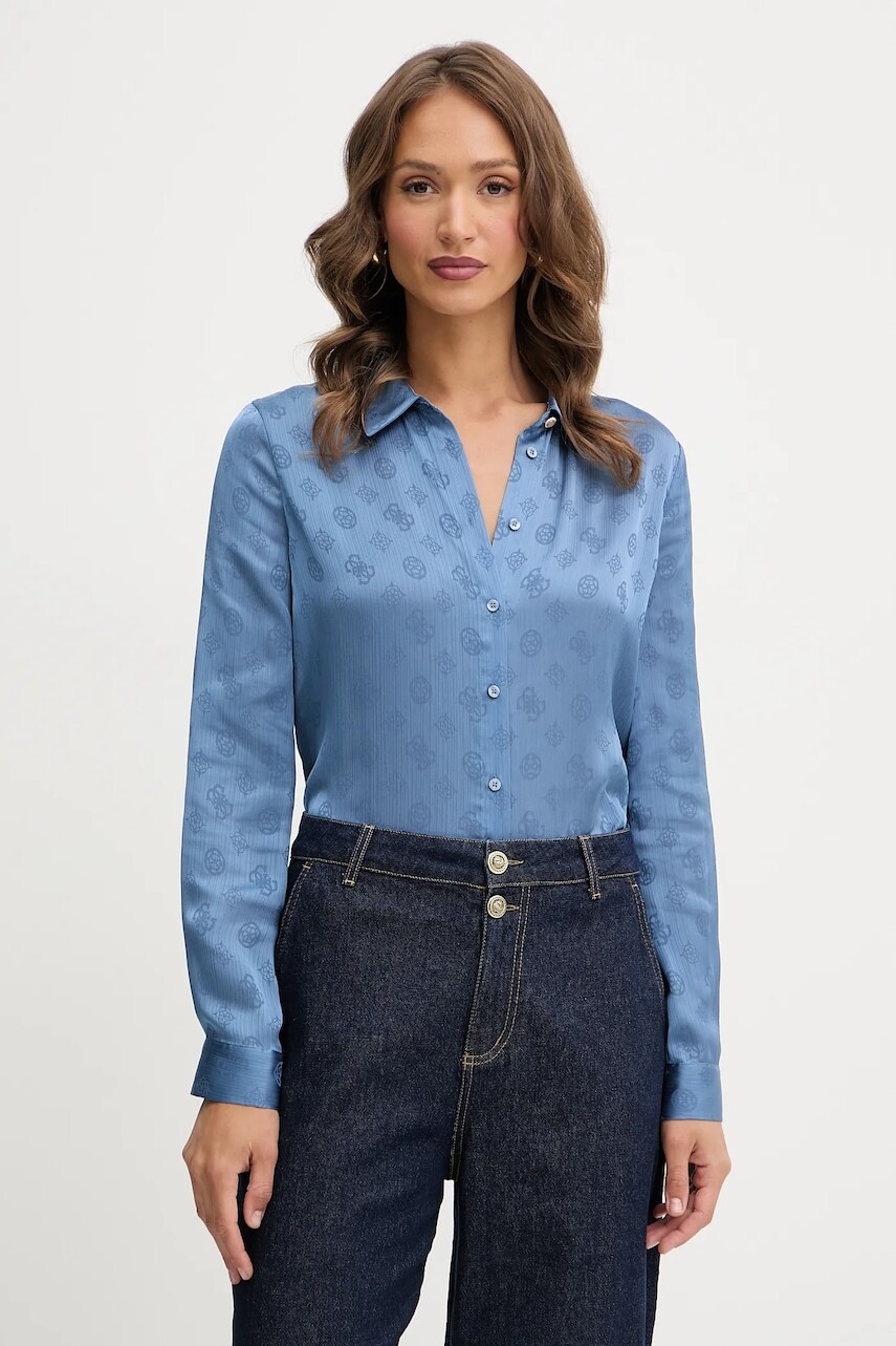 Košeľa Guess MARTHE modrá farba, regular, s klasickým golierom, W5YH1A WHCR2