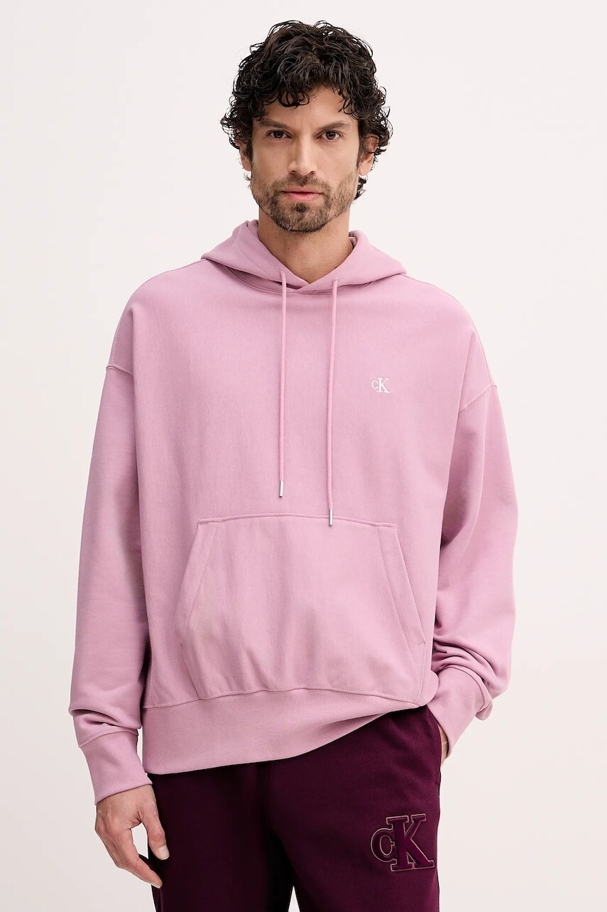 Mikina Calvin Klein Jeans béžová farba, s kapucňou, jednofarebná, LV04RC278G