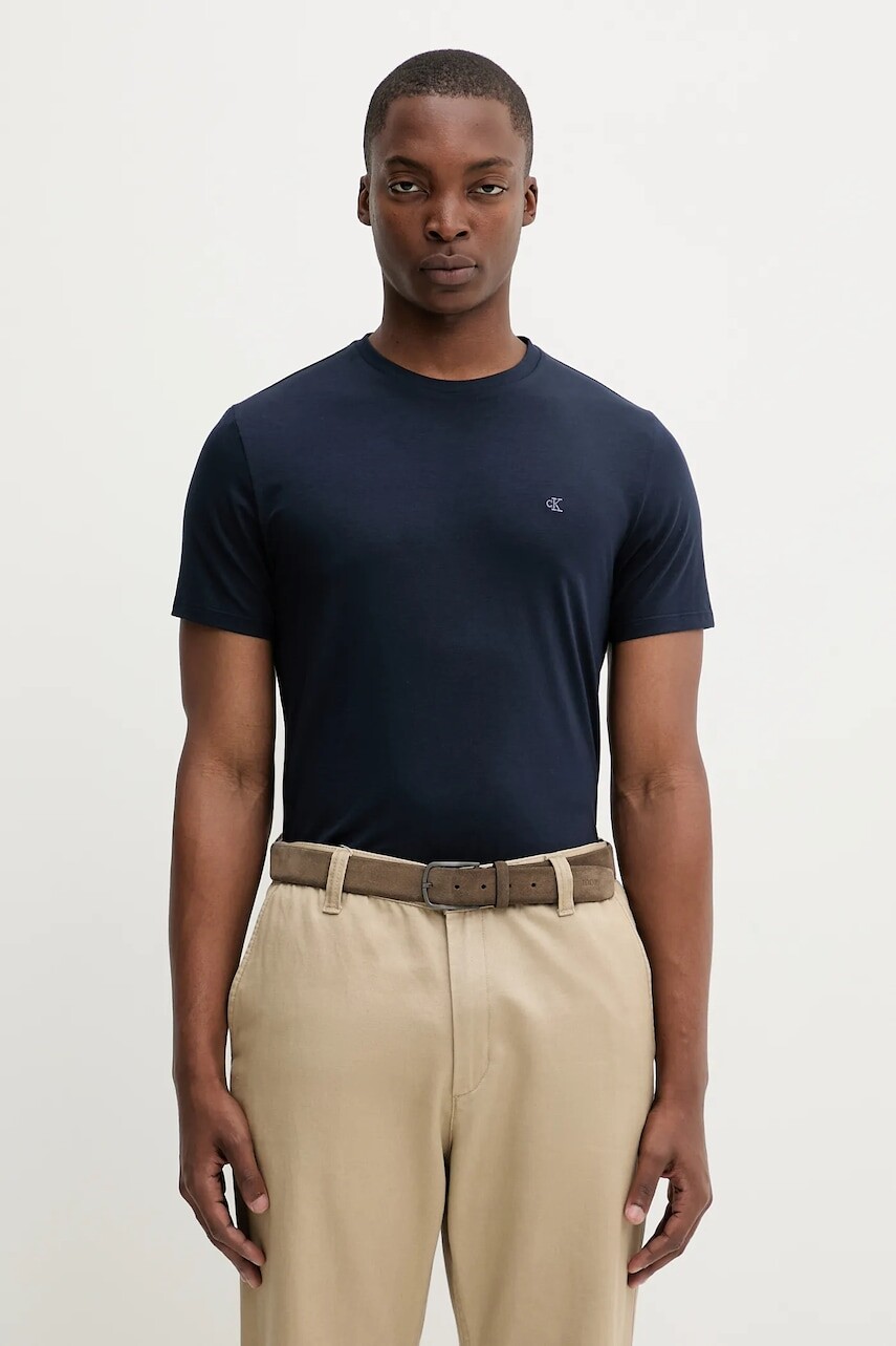 Tričko Calvin Klein pánske, tmavomodrá farba, jednofarebné, LV04LC240G
