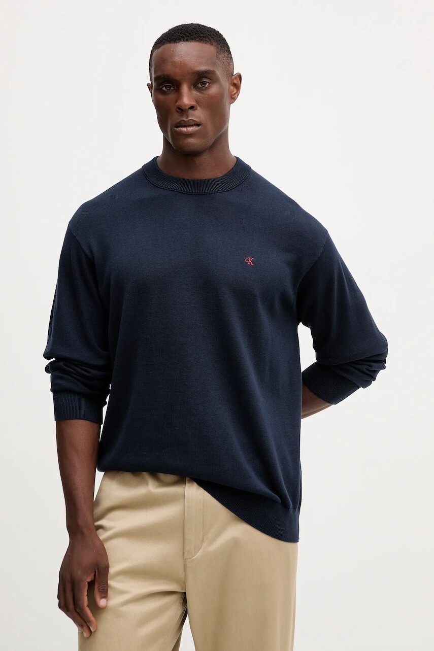 Bavlnený sveter Calvin Klein Jeans tmavomodrá farba, ľahký, LV04RC309G