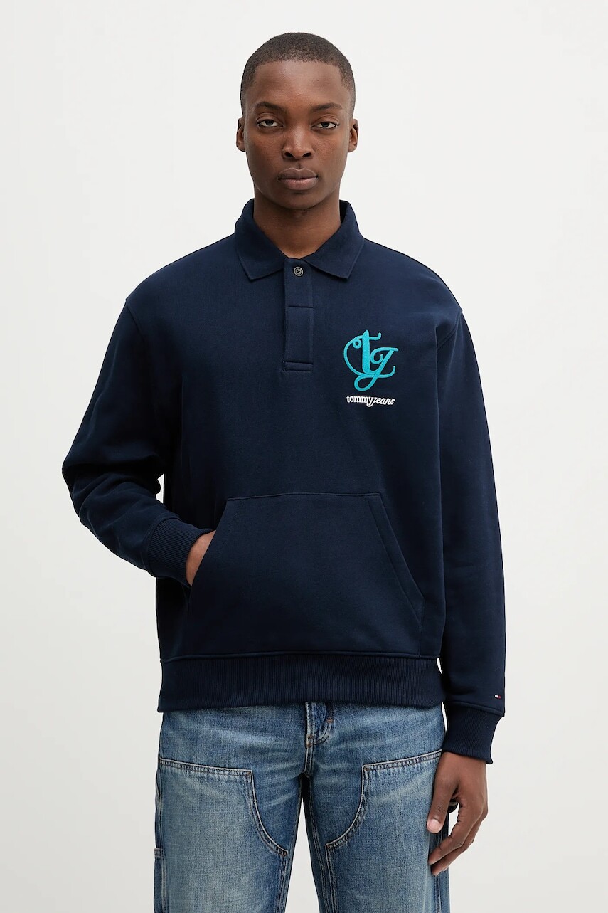 Bavlnená mikina Tommy Jeans tmavomodrá farba, melanžová, DM0DM21800