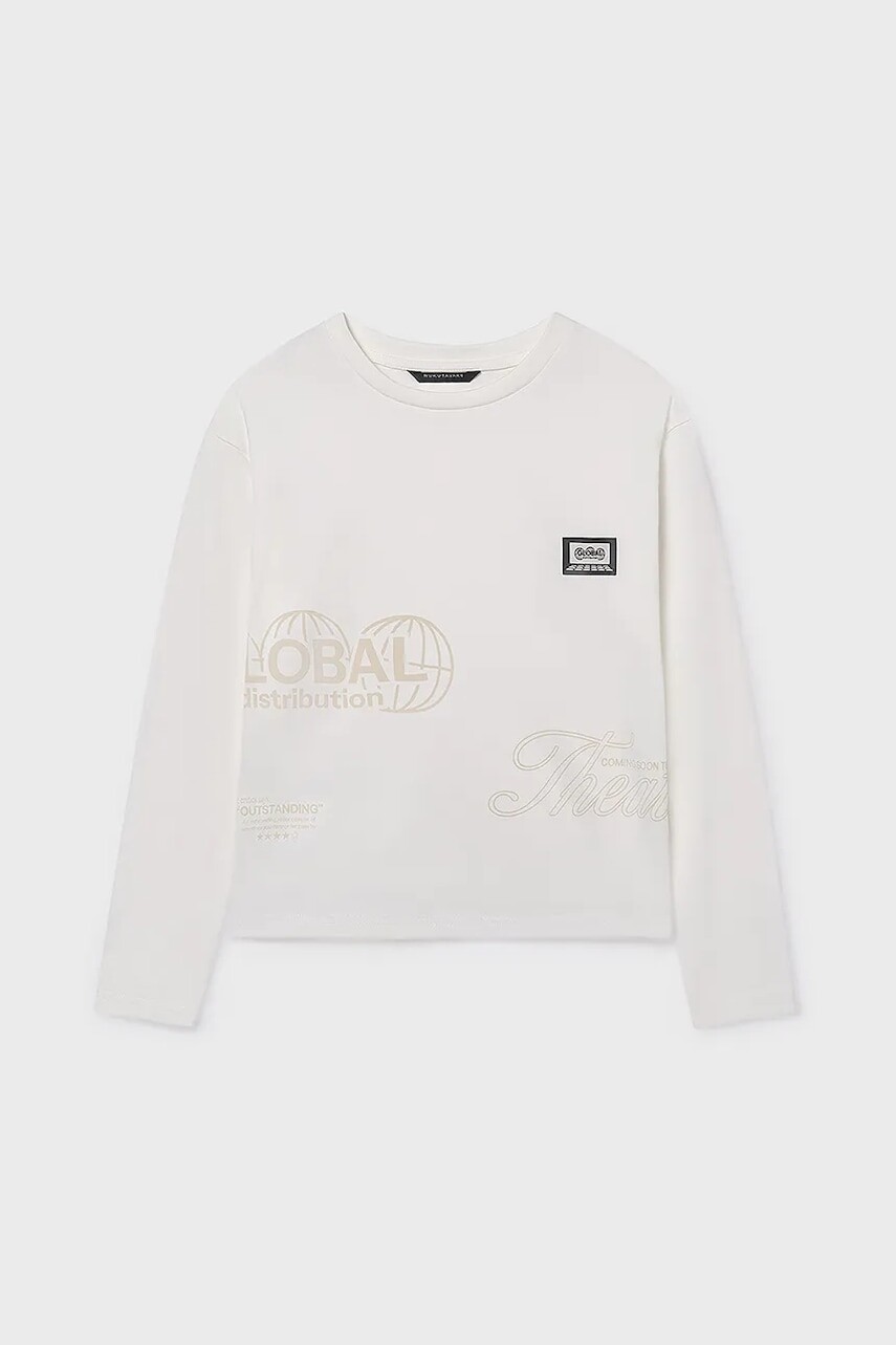 Bavlnené tričko s dlhým rukávom Mayoral béžová farba, 7014