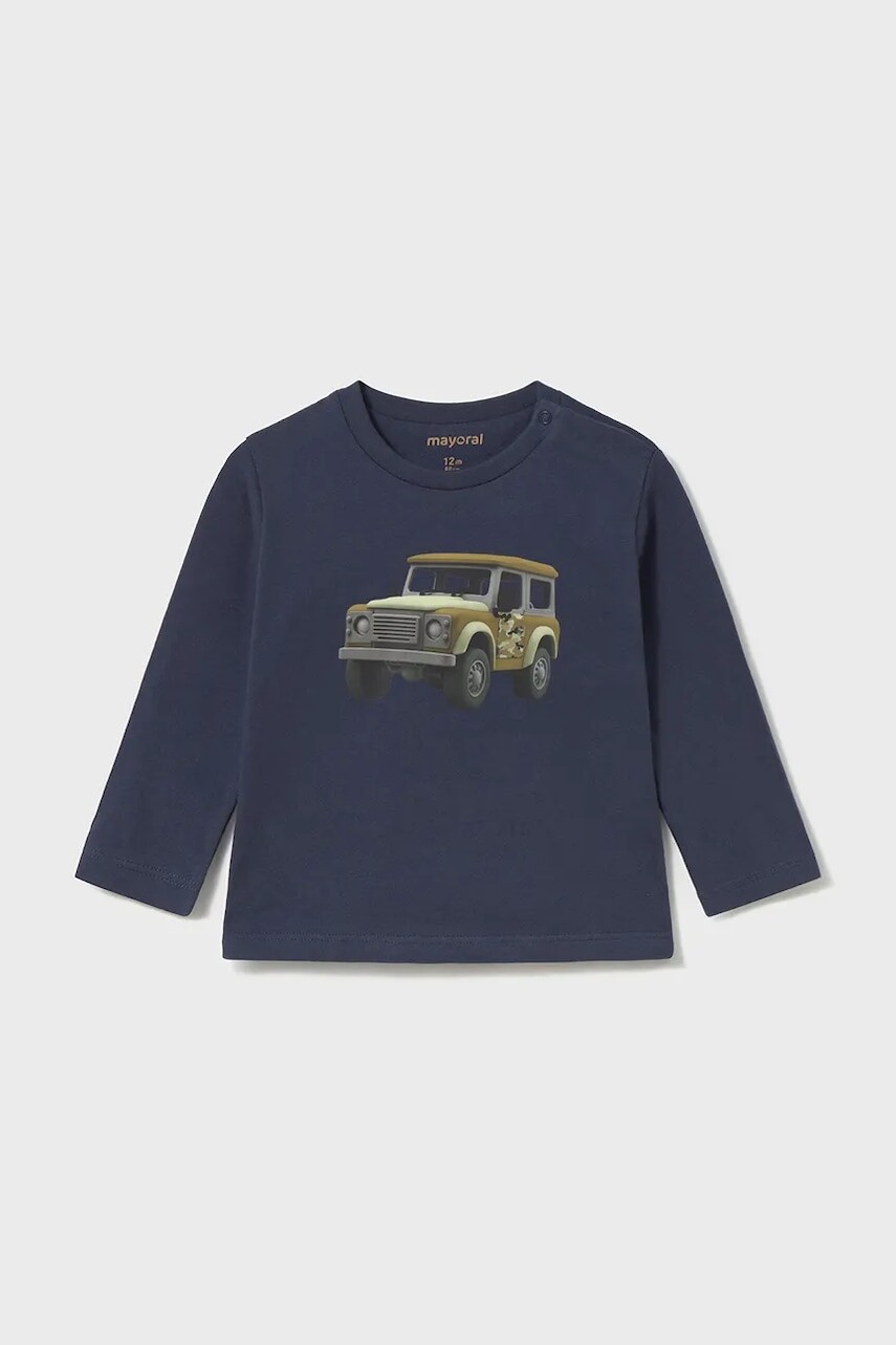 Bavlnené tričko s dlhým rukávom Mayoral tmavomodrá farba, s potlačou, 2066