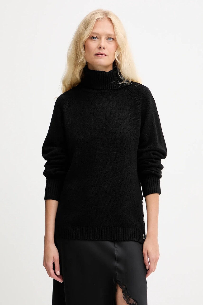 Sveter s prímesou vlny Silvian Heach DIOUF čierna farba, ľahký, s rolákom, GPA25232LU