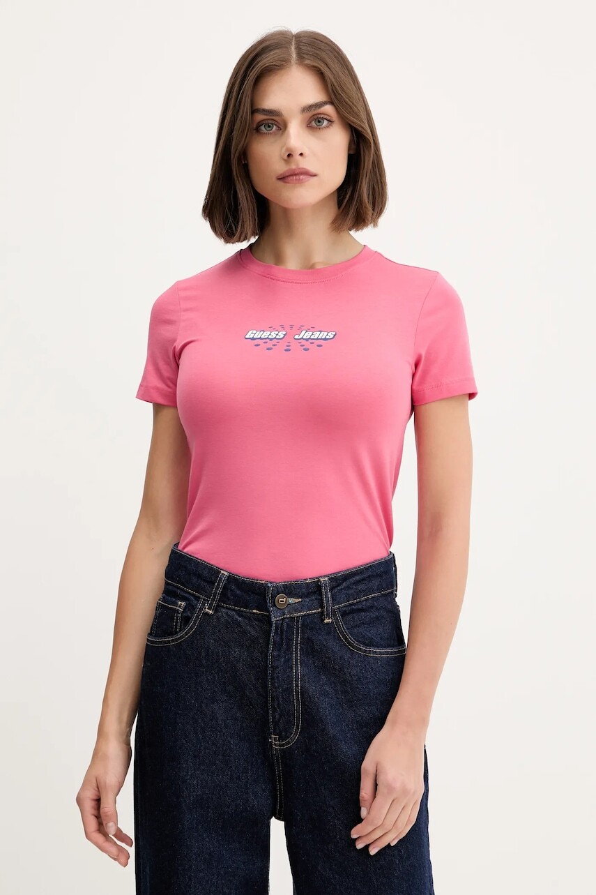 Tričko Guess Jeans dámske, ružová farba, W5YI04 J1314