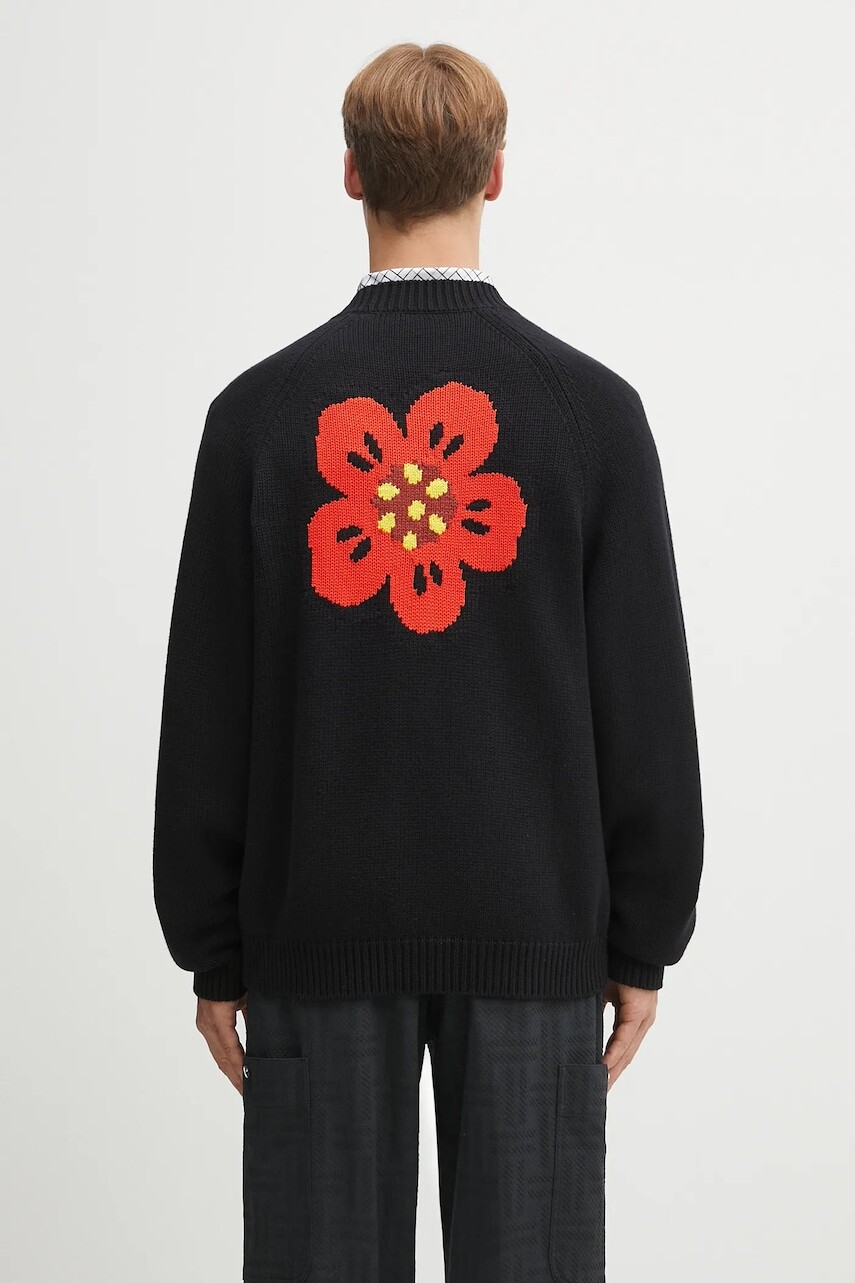 Kardigán s prímesou vlny Kenzo čierna farba, FF65CA7443LA