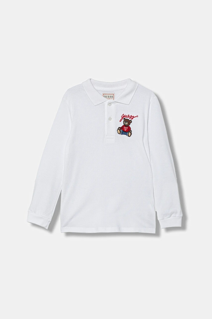 Detská bavlnená košeľa s dlhým rukávom Guess biela farba, s nášivkou, N5YP00 KADZ4