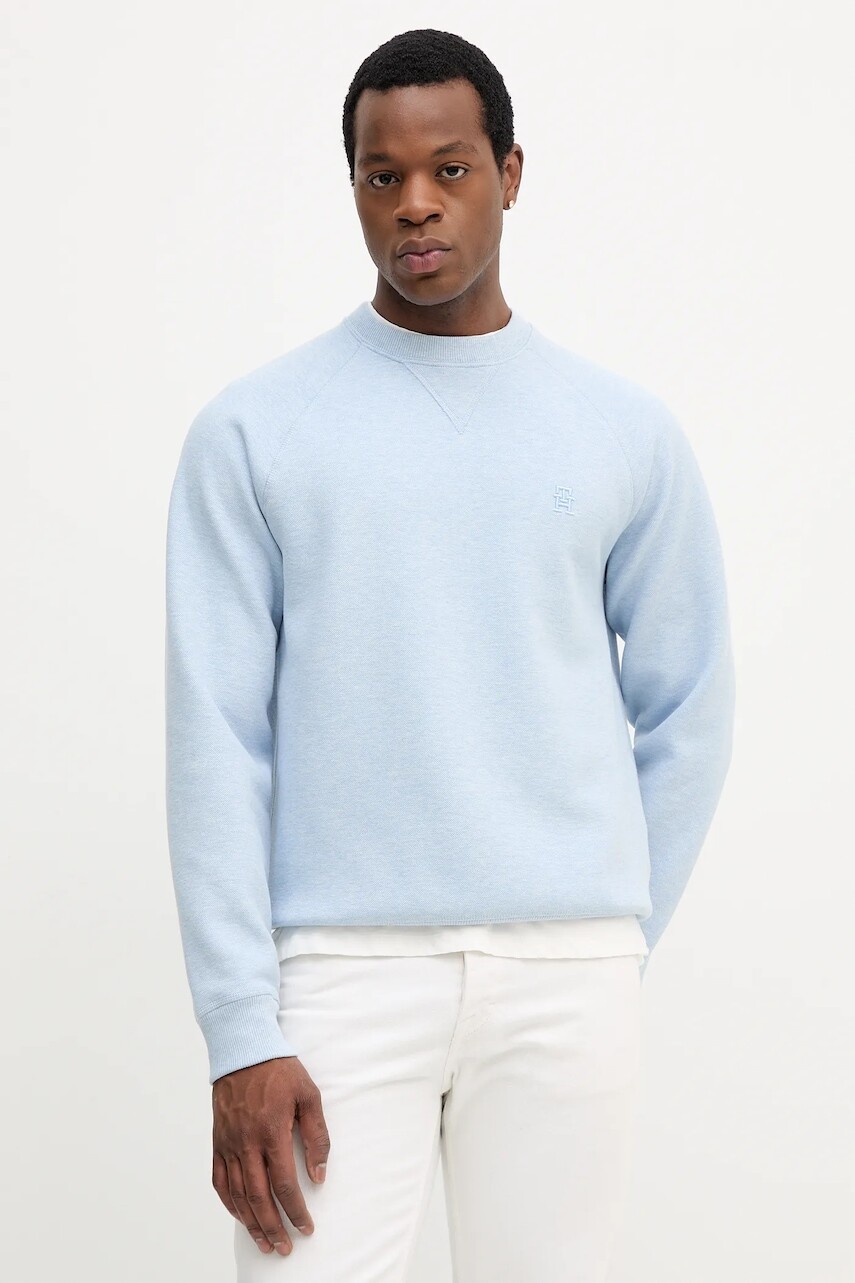 Mikina Tommy Hilfiger modrá farba, melanžová, MW0MW39397