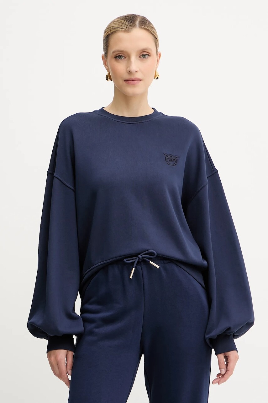 Bavlnená mikina Pinko tmavomodrá farba, jednofarebná, 105510 A2RB