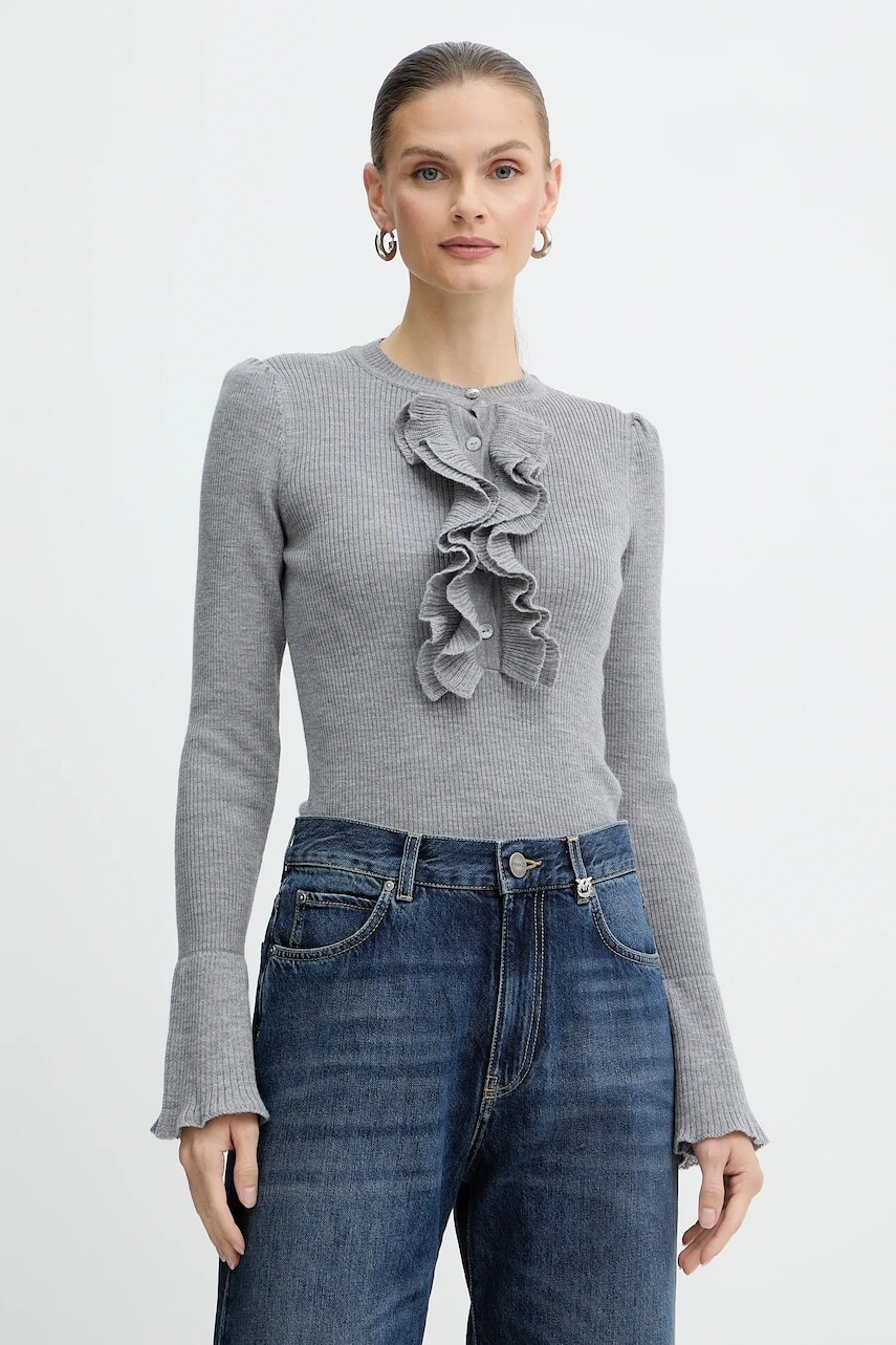 Vlnený sveter Luisa Spagnoli šedá farba, teplý, 100114