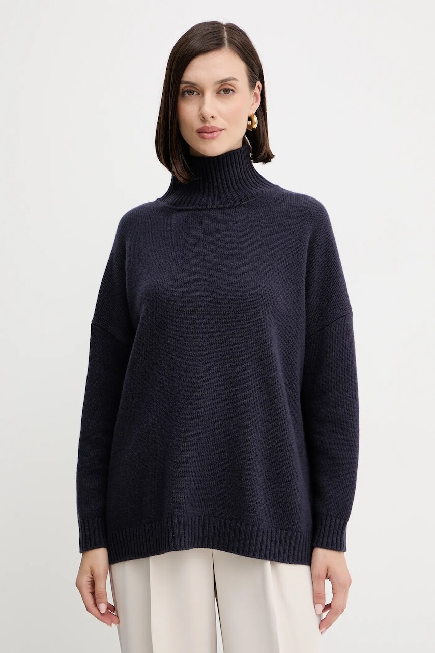 Vlnený sveter Weekend Max Mara BORGIA tmavomodrá farba, s rolákom, 2525366112600