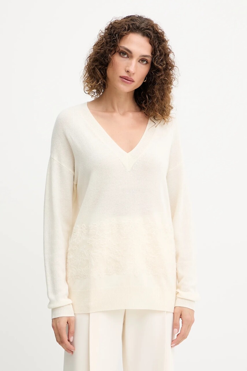 Vlnený sveter ERMANNO Firenze béžová farba, ľahký, 57TM049E55