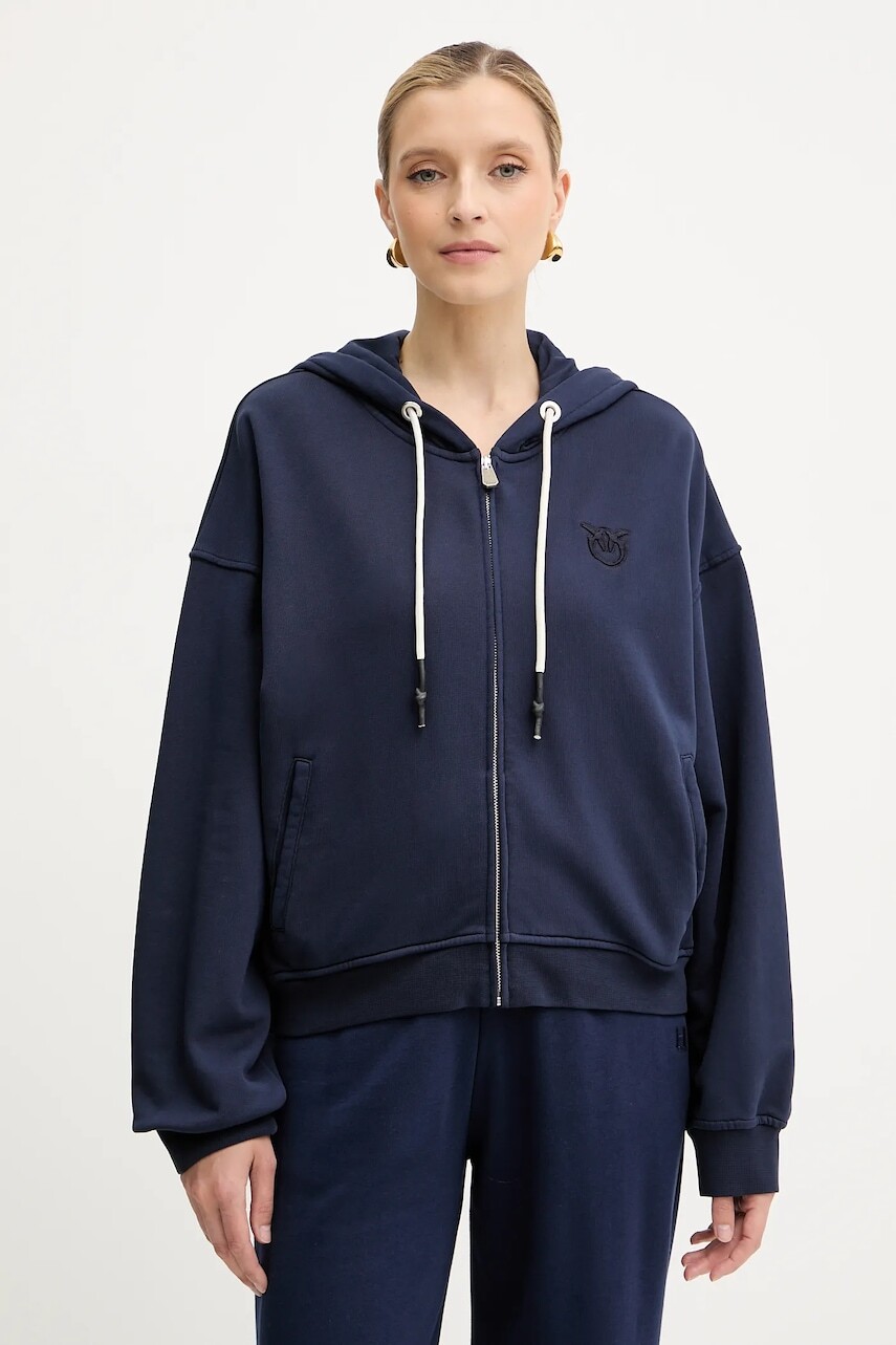 Bavlnená mikina Pinko tmavomodrá farba, s kapucňou, jednofarebná, 105509 A2RB