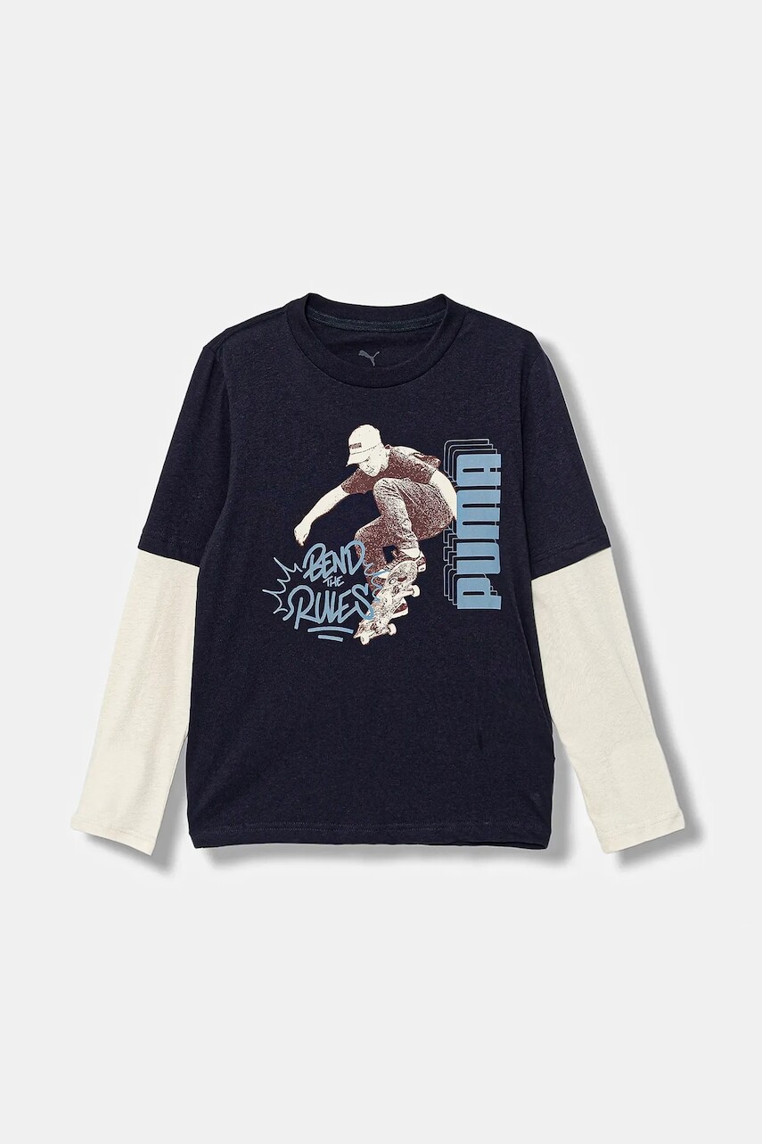 Detská bavlnená košeľa s dlhým rukávom Puma MID90s Layered Longsleeve B tmavomodrá farba, s potlačou, 688467