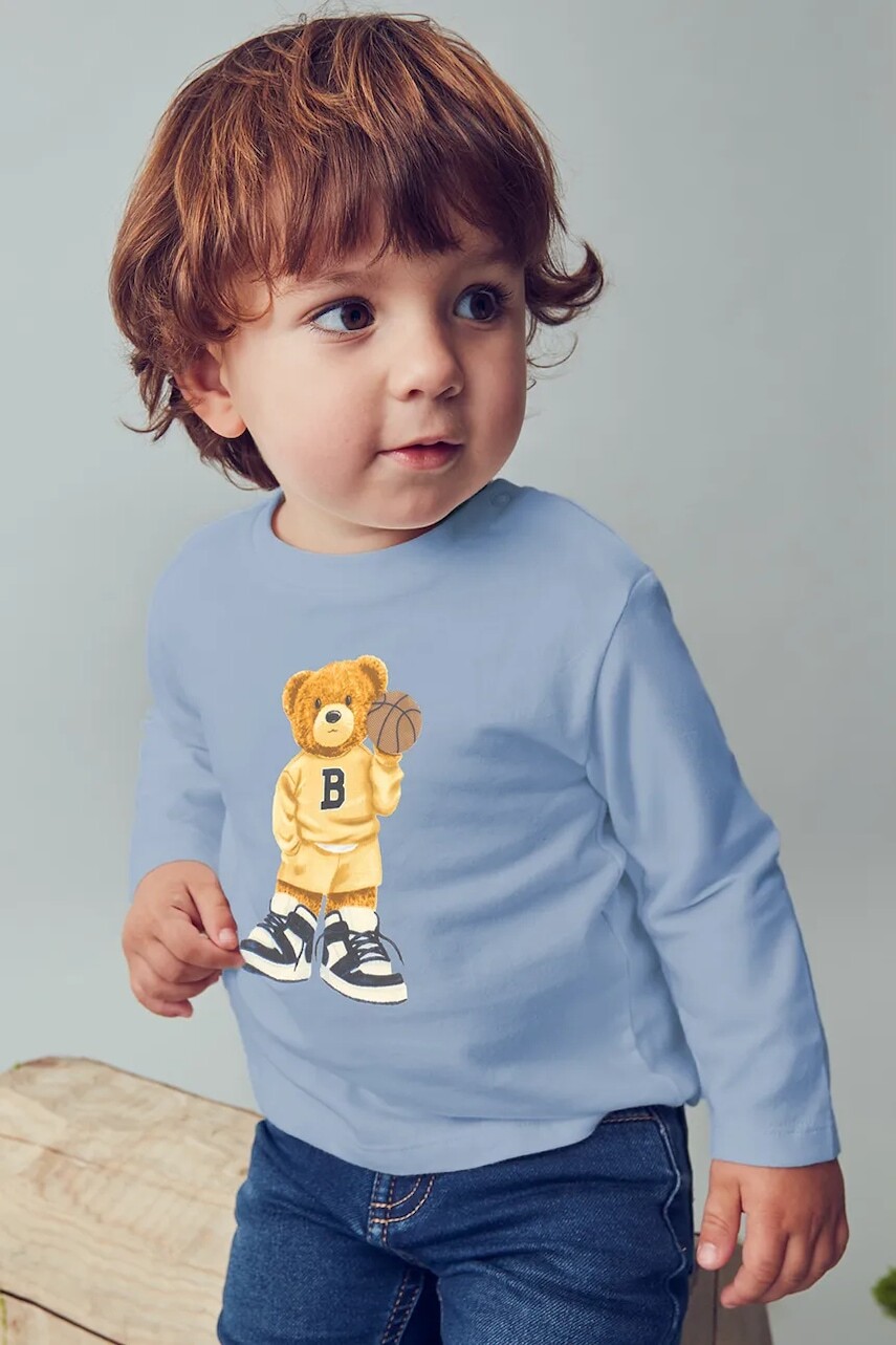 Tričko s dlhým rukávom pre bábätká Mayoral modrá farba, s potlačou, 2058