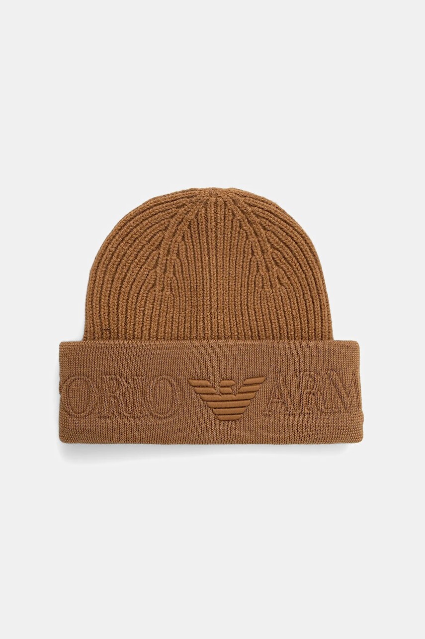 Vlnená čiapka Emporio Armani zelená farba, EM003750 AF19896