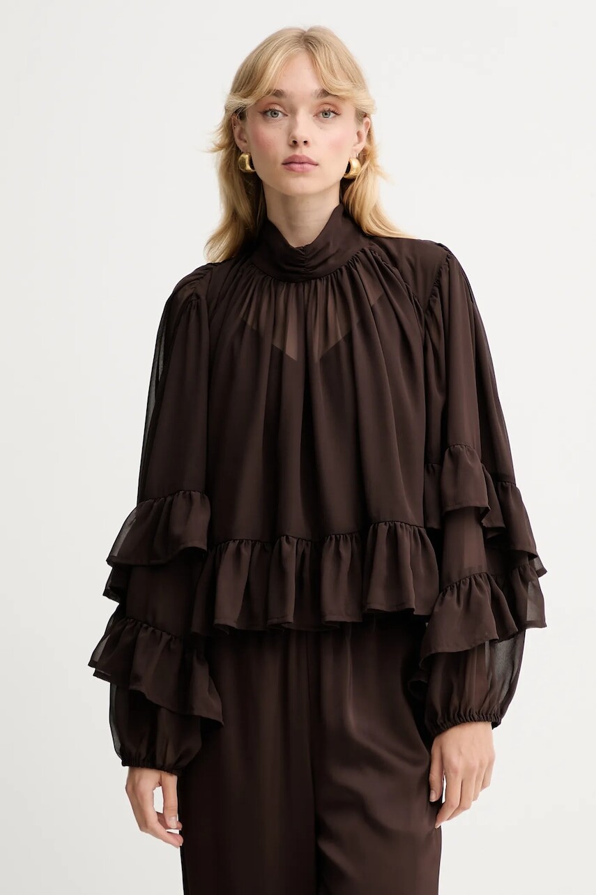 Blúzka Gestuz hnedá farba, jednofarebná, 10910650