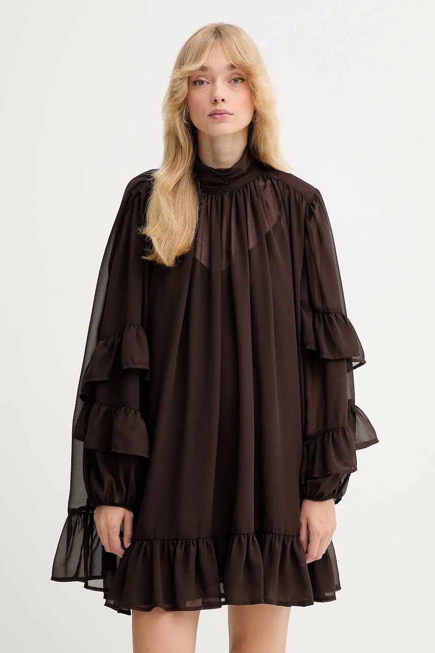 Šaty Gestuz hnedá farba, mini, áčkový strih, 10910668
