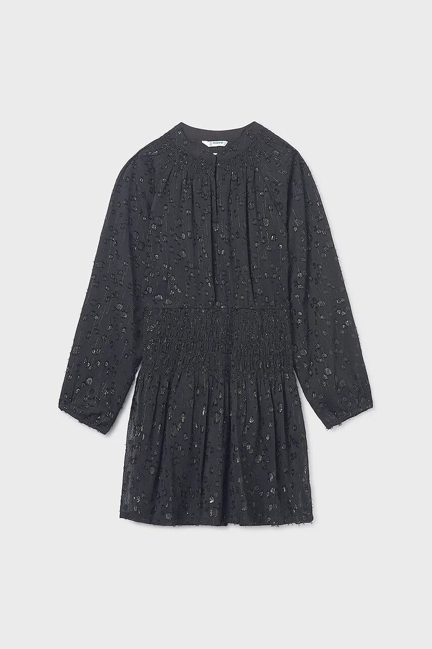 Dievčenské šaty Mayoral čierna farba, mini, áčkový strih, 7909