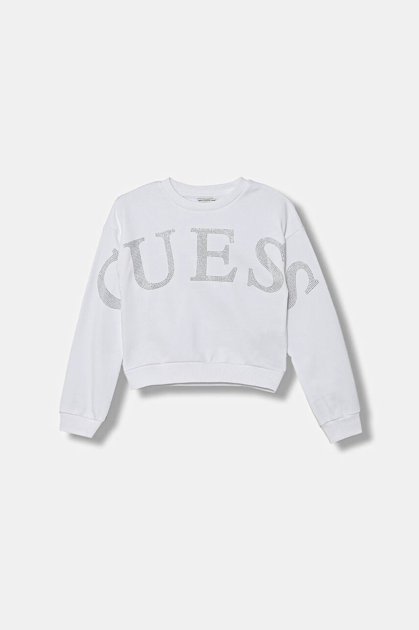 Bavlnená mikina Guess biela farba, s nášivkou, J5YQ09 KAV34