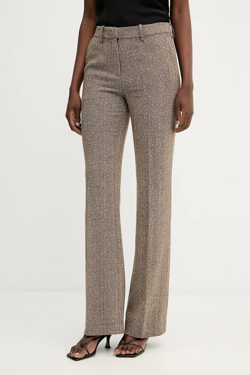 Nohavice ERMANNO Firenze hnedá farba, zvony, vysoký pás, 57TP002ED0