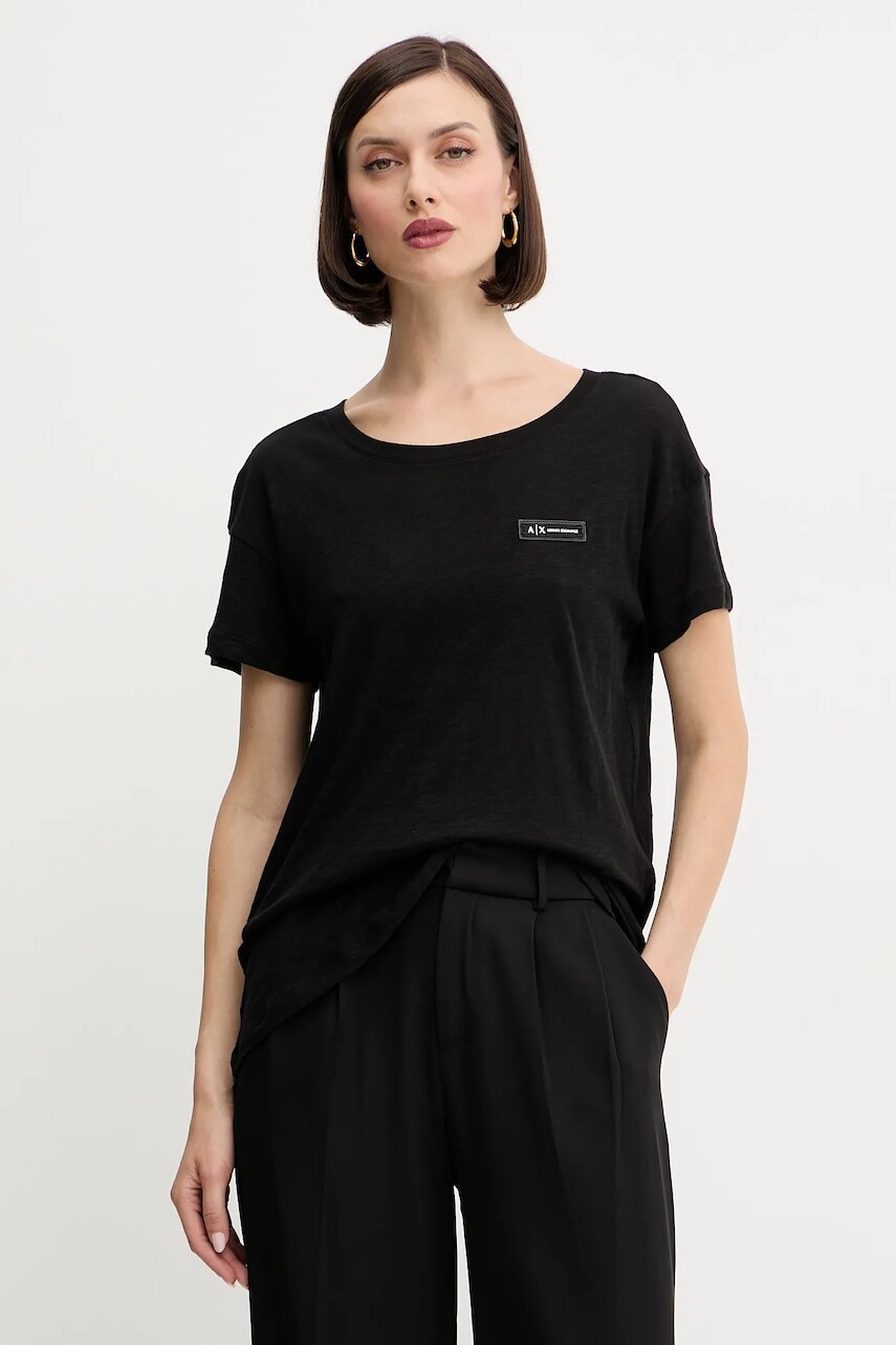 Bavlnené tričko Armani Exchange dámske, čierna farba, XW001363 AF16296