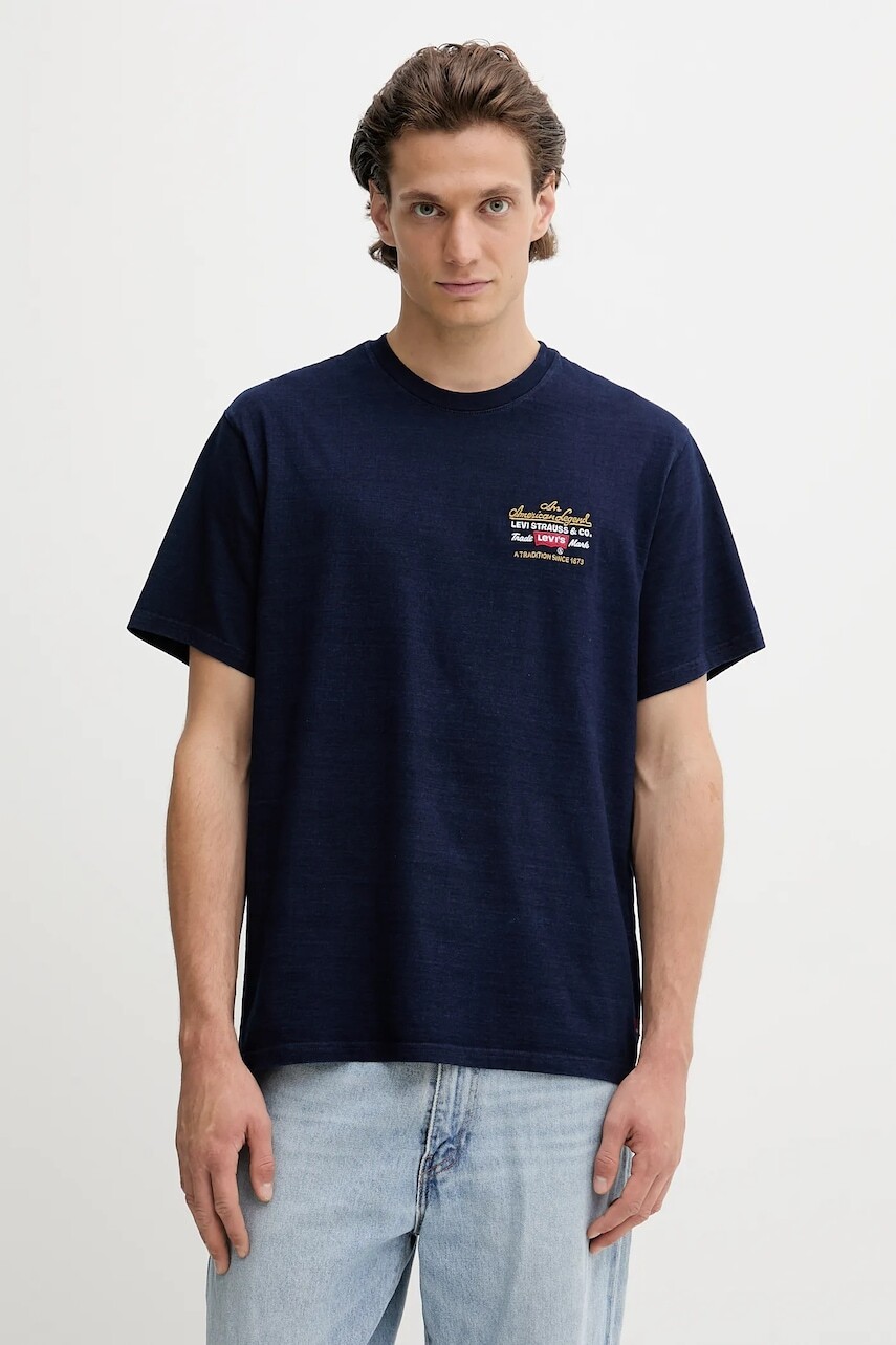 Bavlnené tričko Levi's pánske, tmavomodrá farba, s nášivkou, 16143