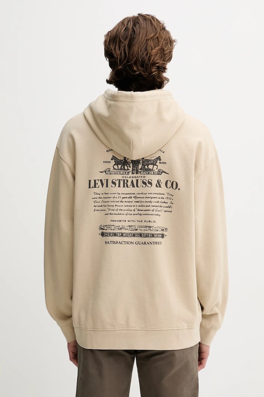 Bavlnená mikina Levi's béžová farba, s kapucňou, jednofarebná, 38479