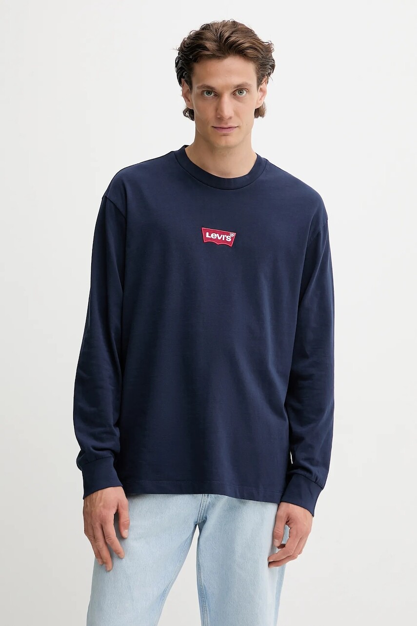 Bavlnená mikina Levi's tmavomodrá farba, s nášivkou, A6145