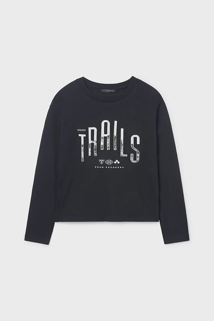 Detská bavlnená košeľa s dlhým rukávom Mayoral čierna farba, s potlačou, 7007