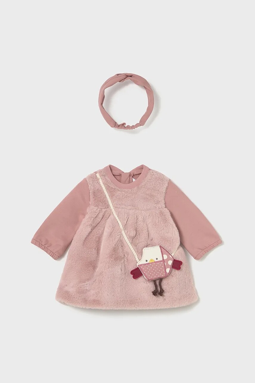 Šaty pre bábätká Mayoral Newborn ružová farba, mini, áčkový strih, 2823