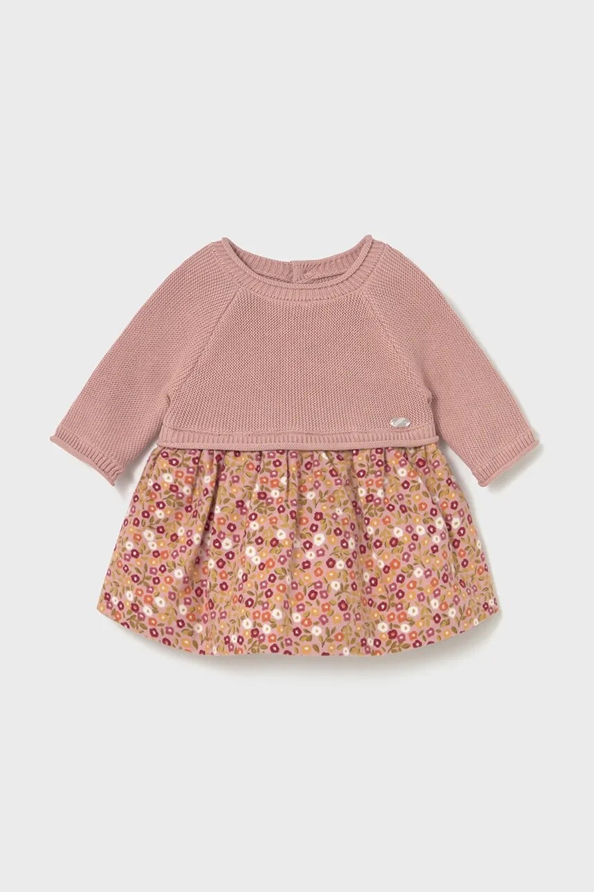 Detské bavlnené šaty Mayoral Newborn ružová farba, mini, áčkový strih, 2821