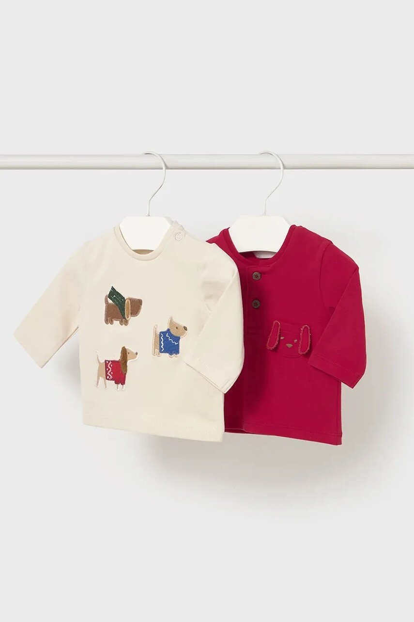 Tričko s dlhým rukávom pre bábätká Mayoral Newborn 2-pak červená farba, vzorované, 2056