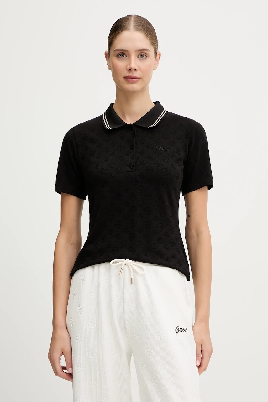 Polo tričko Guess PEONY dámske, čierna farba, V5YP01 KCX12