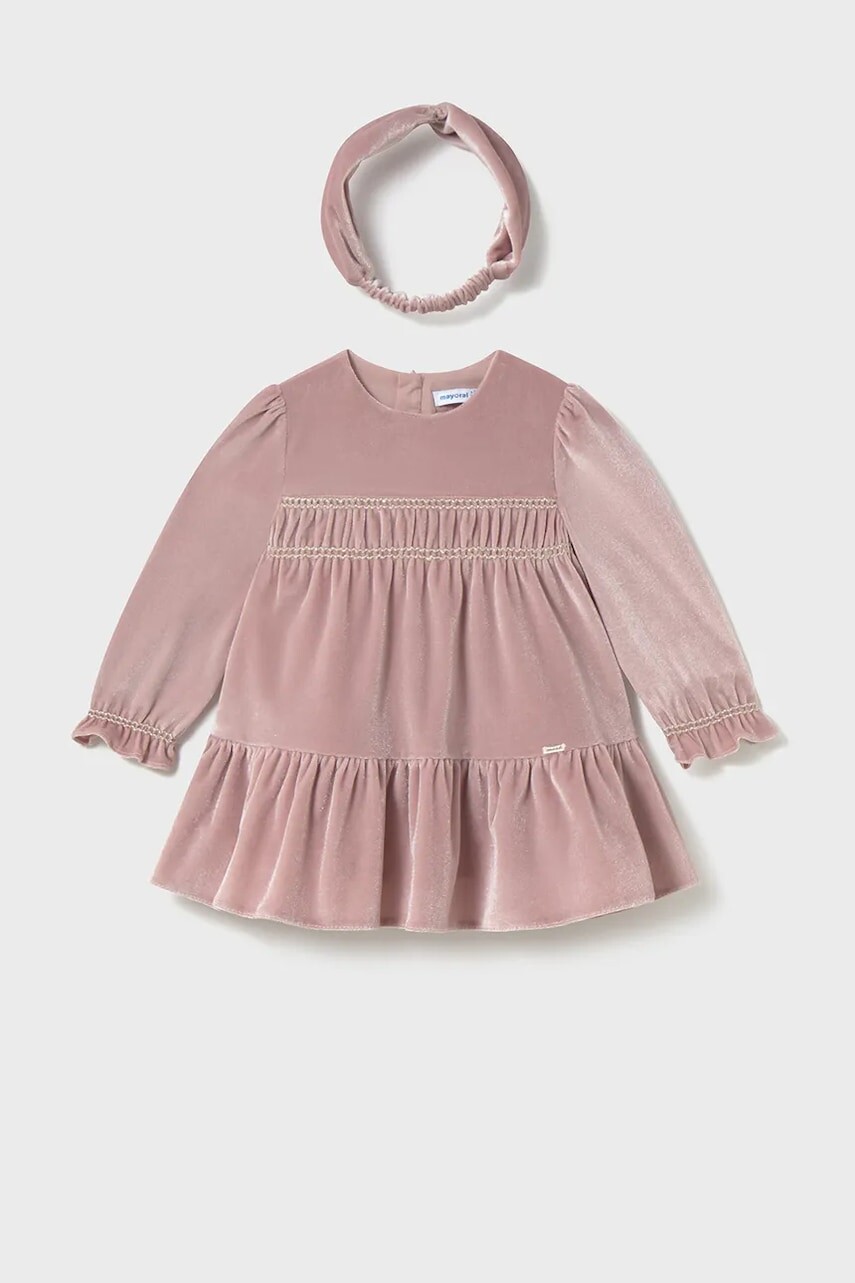 Dievčenské šaty Mayoral ružová farba, mini, áčkový strih, 2904