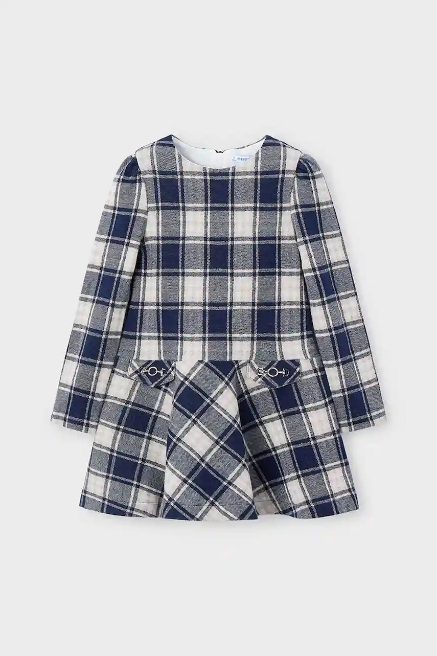 Dievčenské šaty Mayoral tmavomodrá farba, mini, áčkový strih, 4921