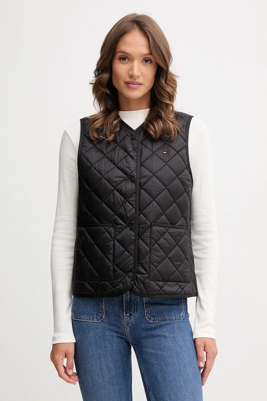 Vesta Tommy Hilfiger čierna farba, prechodná, WW0WW47289